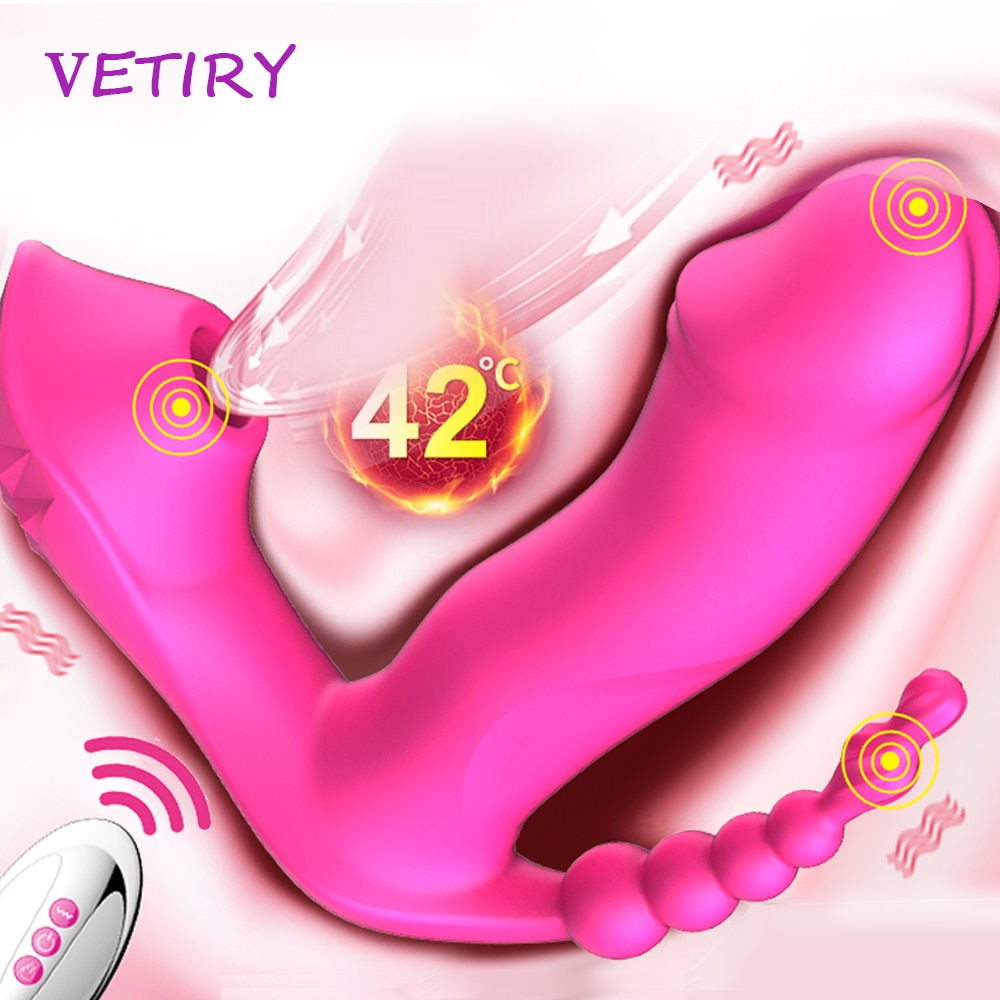 Вибратор 3 в 1 с нагревом и всасыванием, носимый фаллоимитатор, Вибратор Интимные Игрушки для женщин, Анальный, вагинальный, клиторальный стимулятор точки G
