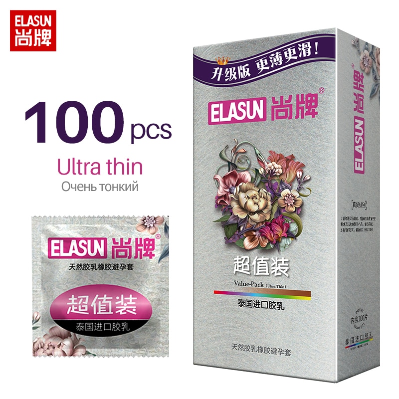 Ультратонкие презервативы ELASUN, латексные презервативы 100 шт./упак. с дополнительной смазкой, интимные товары для взрослых, интимные игрушки для мужчин