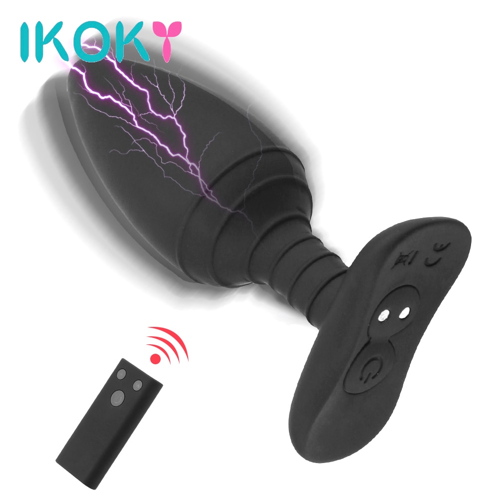 Анальная пробка IKOKY с электрическим током, вибратор с 10 частотами, беспроводной пульт дистанционного управления, секс-игрушки для мужчин, женщин, мужчин, массажер простаты, Вибратор
