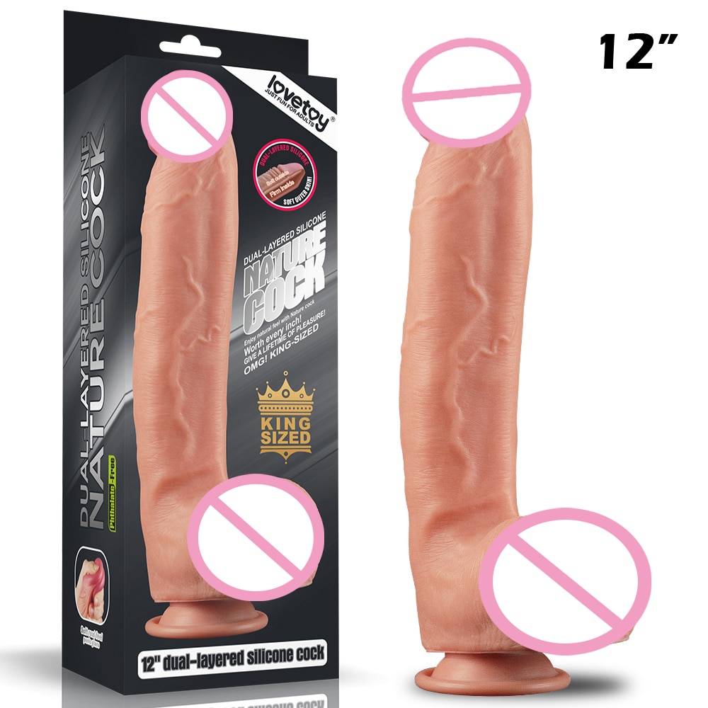 Реалистичный фаллоимитатор Lovetoy с двойным слоем, силиконовые 10-12 дюймов, реалистичный пенис для женской мастурбации, реалистичный фаллоимитатор на присоске, секс-игрушка