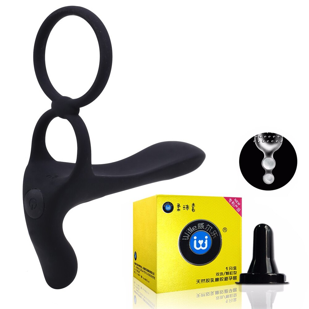 Вибрирующие Кольца для пениса секс-игрушки для пар Массажер для клитора Задержка эякуляции взрослые секс-игрушки для мужчин двойные бусины презервативы в горошек
