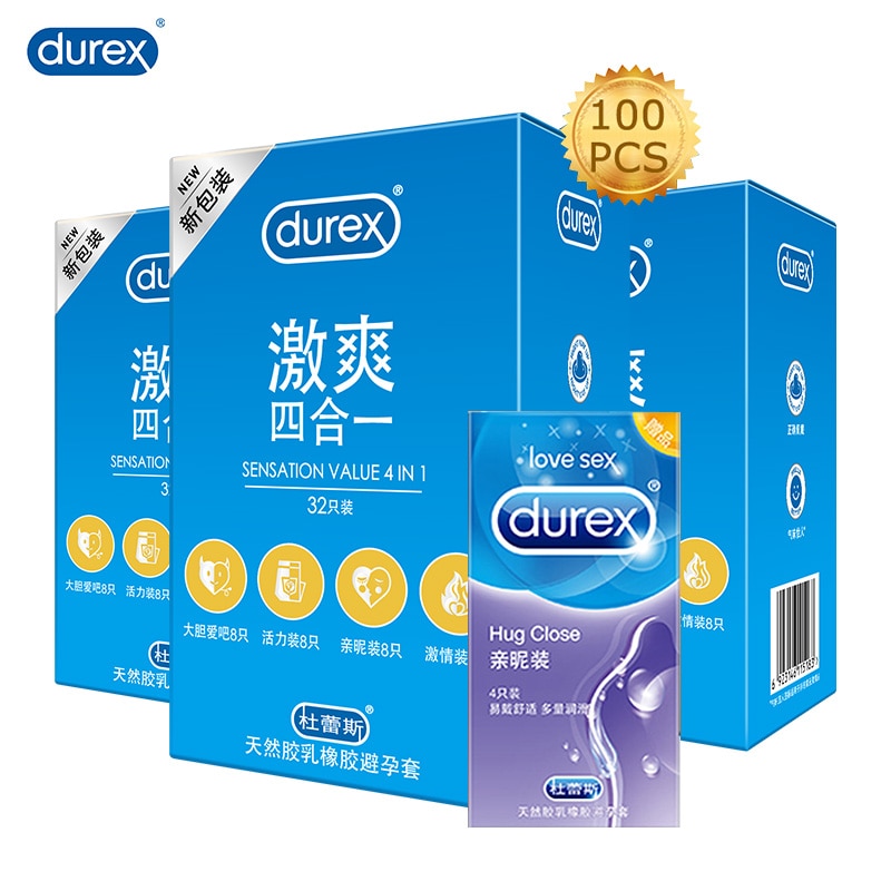 Латексные презервативы Durex с дополнительной смазкой, презервативы для секса, 4 типа, 100 шт.