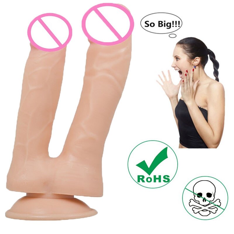 Реалистичный двойной фаллоимитатор с присоской, секс-игрушка для женщин для взрослых