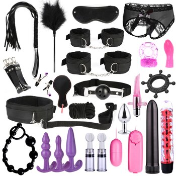 Набор для связывания взрослых, интимные игрушки для женщин, мужские наручники, зажимы для сосков, плетка для шлепков, секс металлическая Анальная пробка, вибратор, БДСМ, наборы