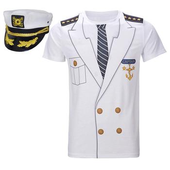 Мужская забавная футболка с 3D изображением морского капитана круиза и яхты с шляпой, карнавальный костюм на Хэллоуин, карнавальный костюм для взрослых, летние топы, униформа