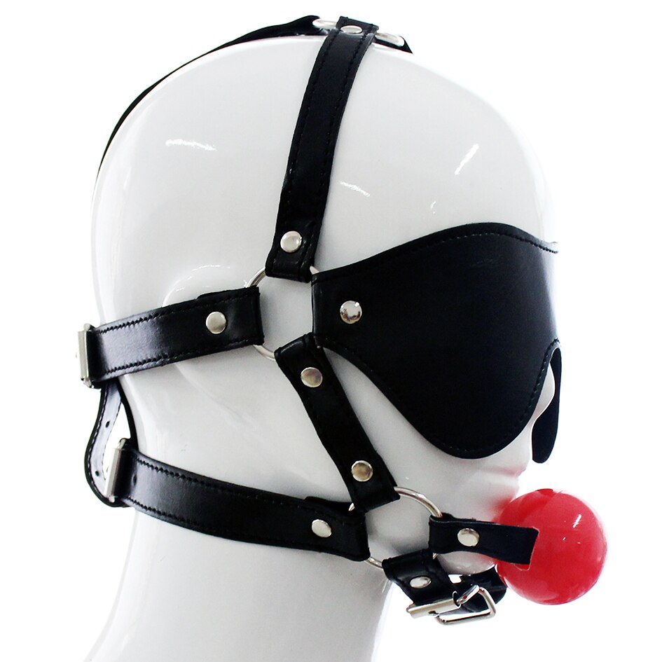 Искусственная кожа маска для глаз повязка на голову бондаж открытый рот кляп удерживающий Красный силиконовый шар для взрослых SM секс игра игрушка для женщин мужчин пара