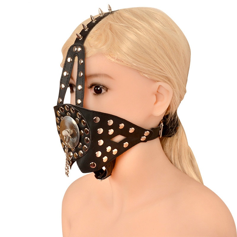 Кожаная маска-портупея с открытым ртом для фетиша БДСМ