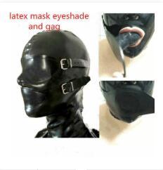 Латексная маска с полным покрытием, резиновый капюшон с наглазником и кляпом для глаз, Кляпы для рта с задней молнией