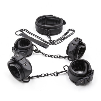 Набор для бондажа из черной натуральной кожи, наручники и манжеты на щиколотку для секса, набор для бондажа из 3 предметов, интимные игрушки для взрослых