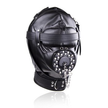 Улучшенный из искусственной кожи бандаж SM капюшон Фетиш открытый рот кляп маска БДСМ штекер бандаж наручники Эротические для пары